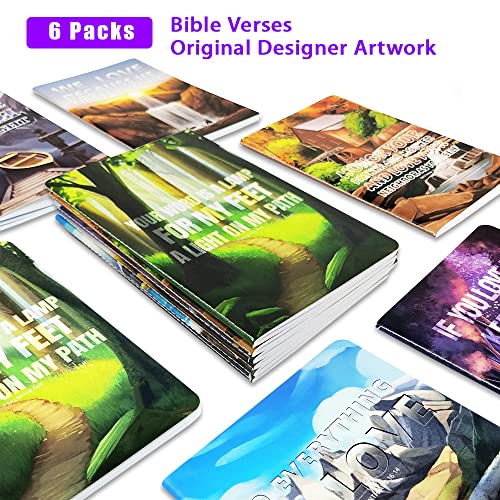 ANZON MORIES 6 Packs 5" x 8" Pocket Notebook (Dotted) 96 Pages 48 Sheet with Bible Verses Quote, Sewn-Binding Small Memo Notepad, Original Designed Stitching Writing Pad, Assorted Artworks (Dotted)