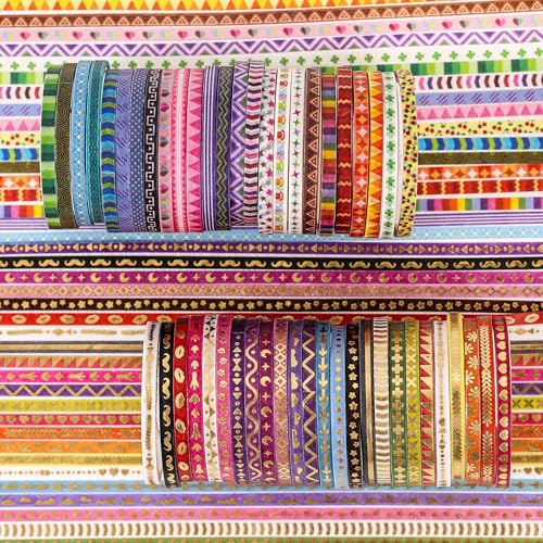 emmoolife 50 Rolls Skinny Washi Tape Set 3mm Wide, Gold Foil Print Masking Thin Basic Patterns Decorative Tapes for Scrapbooking, Junk Journal Supplies, Bullet Journaling, Craft Tape for Women Girl - style: Colorful Skinny