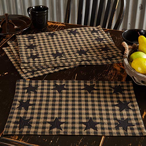 VHC Brands, Black Star, Cotton, 12x18, Placemat Set of 6, Black, 12 Pack - color: Raven, size: 12 pack
