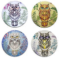 Watercolor Owl Round Coaster Set - Made of Recycled Rubber - Set of 4 - color: Watercolor Owl