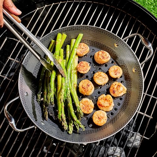 HexClad Hybrid Nonstick BBQ Grill Pan, Dishwasher-Friendly, BBQ and Oven-Safe Up to 900°F - size: 12 Inch