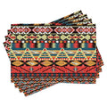 Ambesonne Ethnic Place Mats Set of 4, Classic Traditional Pattern Image Bird Flower Arrow Natural Ethnic, Washable Fabric Placemats for Dining Table, Standard Size, Teal Red