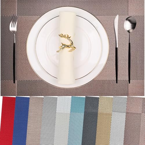 Vinyl Placemats Heat-Resistant Table Mats Washable Easy Clean Plastic Placemats for Dining Table Set of 8 (Brown) - color: 01: Brown, size: 8 Placemats
