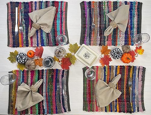 Chardin home Eco Friendly Rainbow Multi Chindi Placemats (Set of 4 mats), Size: 13"x19" - color: Multicolor, size: 13x19 Inch.