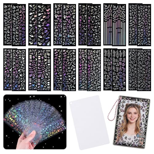 24 Sheets Holographic Photocard Stickers Self Adhesive Glitter