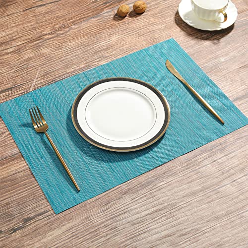 SHACOS Woven Vinyl Placemats Set of 4 Non Slip Heat Resistant Place Mats Durable PVC Stain Resistant Wipe Clean Indoor Outdoor Table Mats (4, Teal Blue) - color: Teal Blue, size: Set of 4