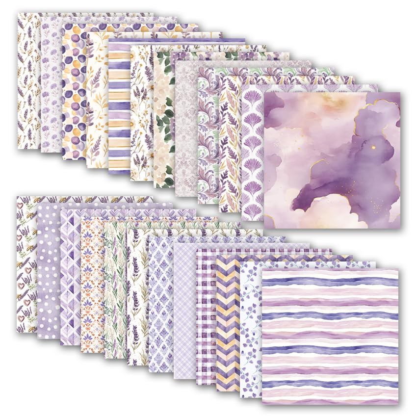 Scrapbook Paper & Scrapbooking Supplies, Lavender 6x6 Double-Sided Patterned Cardstock Pad, Elegant Craft Sheets for Junk Journaling, Card Making & Scrap Book, 24 Sheets - color: Lavender