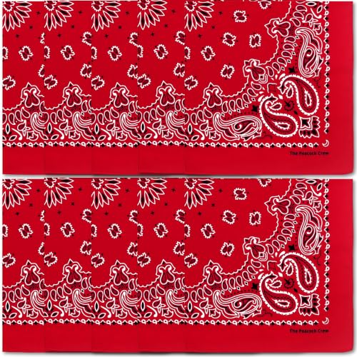 The Peacock Crew Premium Soft Cotton Bandanas Pack for Men and Women Paisley 22 x 22 inches - color: Pack of 10 Original Red
