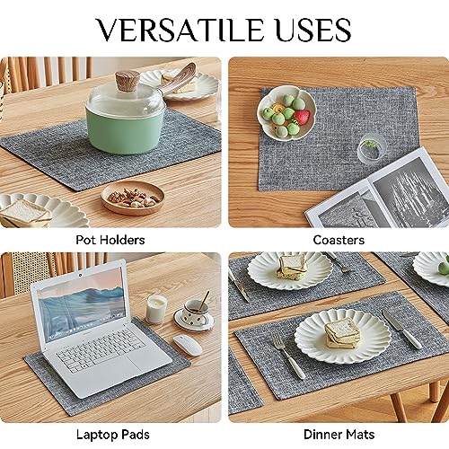 Softalker Faux Linen Cloth Placemats Set of 4-12 x 18 Inch, Light Grey - color: Light Grey, size: 4pc