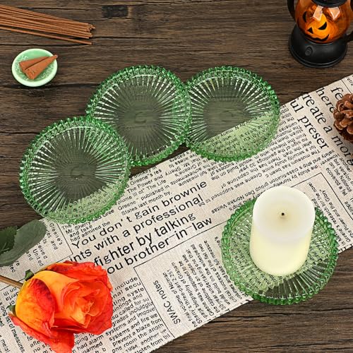 JUXYES Set of 5 Heat-Resistant Clear Glass Coaster for Hot and Cold Drinks - color: Green, size: 5 Pack