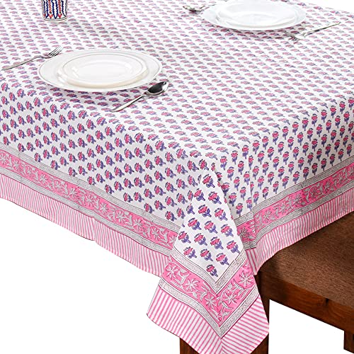 CPC Tablecloth 100% Cotton 72x190 Inch Indian Block Print Rectangle Table Cover, Pink Table Cloth for Weddings, Spring/Summer, Barbeque - Pink Sapphire - color: Pink Sapphire, size: 190" x 72" (Rectangular)