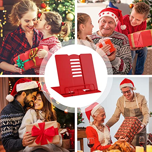 MSDADA Desk Book Stand Metal Reading Rest Book Holder Adjustable Cookbook Documents Holder Portable Sturdy Bookstands for Recipes Textbooks Tablet Music Books with Page Clips (Red) - color: Red