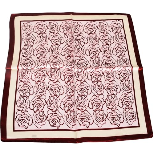 Women 100% Mulberry Silk Neck Scarf 21" Square Floral Neckerchief - color: Red Rose