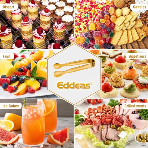 EDDEAS 12 PCS Small Serving Tongs, 4.3" Mini Gold Tongs, Gold Kitchen Tongs for Serving Food, Coffee Bar, Tea Party, Desserts Party and Ice Bucket - color: Gold 12Pcs, size: 4.3 inch