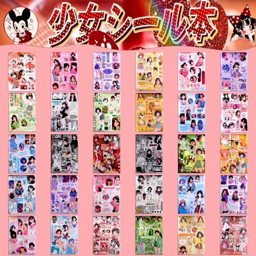 Tmtains 30 Sheets Japanese Manga Style Sticker Book 650+Pcs Heisei Retro Cute Theme Books Style Korean Sticker Aesthetic Japanese Stickers Book for Adults Scrapbooking Notebook Supplies (Girl Journal) - color: Au-red