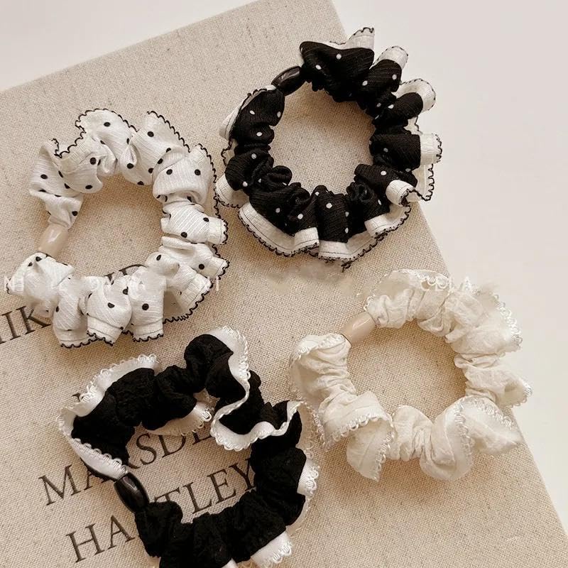 Lemeilleur 8 PCs Vintage Polka Dots Falbala Hair Scrunchies Hair Eleastic Bands Hair Ties Ropes Ponytail Holders Cloth Bands for Girls and Women