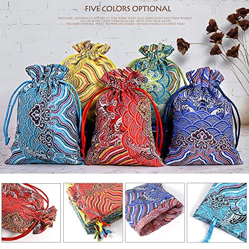 PINOWU 10pcs Silk Brocade Jewelry Pouch Bag 4x5.5 for Wedding Party Favors, Drawstring Coin Purse Embroidered Sachet Candy Chocolate Bag for Christmas New Year Birthday Party (Thick)