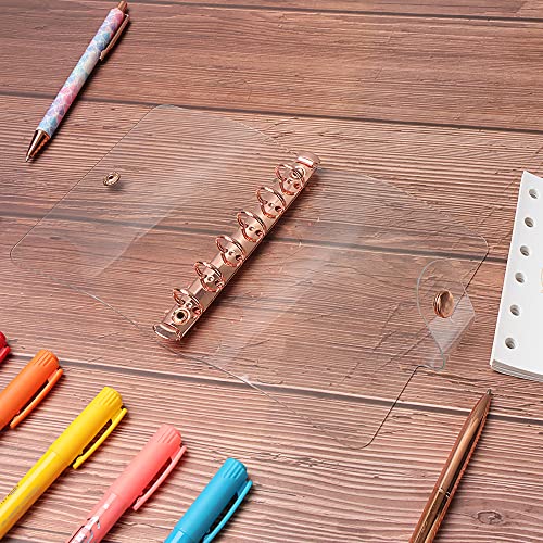 A7 Soft PVC Binder Cover Clear Rose Gold Refillable Budget Binder 6-Holes Loose Leaf Notebook Binders Round Ring Personal Planner Pages Protectors with Snap Button Closure File Folder - color: Clear Cover + Rose Gold Binder, size: Personal A7