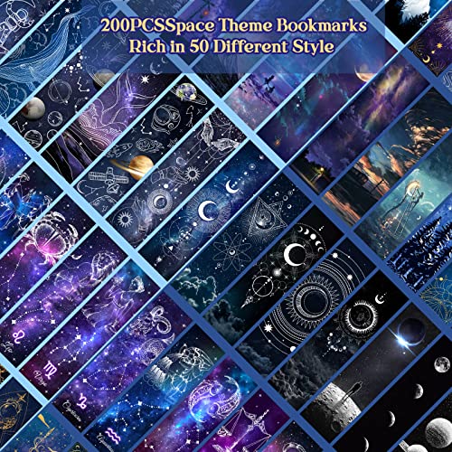 200PCS Cool Space Starry Night Bookmark for Kids Classroom 50 Designs Double-Sided Bulk Bookmarks Space Theme Book Mark for Book Lovers Students Children Rewards Gifts - color: 200 Space