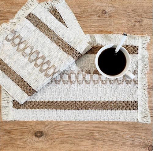Ruvanti Placemats Set of 6, 17.5"x11.5" Polycotton Place Mats - Tri Stripe - color: Tri Stripe