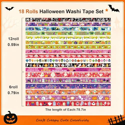 Halloween Washi Tape Set Pumpkin Scrapbook Tape 18 Rolls - color: Halloween