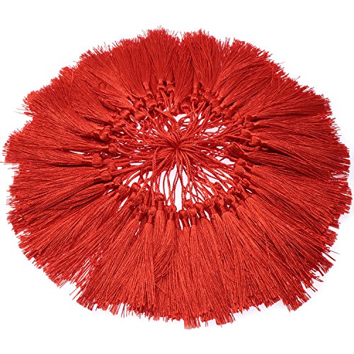 VAPKER 100 Pieces Red Tassels 13cm/5-Inch Silky Handmade Soft Tassels Floss Bookmark Tassels with 2-Inch Cord Loop for Jewelry Making, DIY Projects, Bookmarks - color: C:red