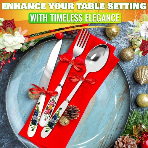 Tablespoons Set of 6, Ceramic Handle, Stainless Steel, Floral Design - color: 6 Pcs Floral Table Tablespoons Set