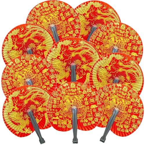 20 Pieces Chinese Dragon and Phoenix Paper Fans - color: Chinese Dragon and Phoenix, size: 20 PCS