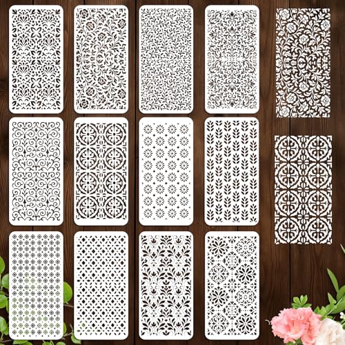 12Pcs Vintage Brocade Floral Stencil PET Painting Templates Flower Inlay Border Stencils for Furniture Reusable DIY Craft for Wall Wood Fabric Canvas Paper Home Decor - color: brocade flowers