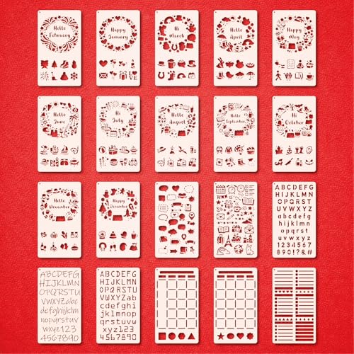20pcs Journal Stencils Set 4 * 7 Inch Reusable Plastic Templates Planner Stencils Paint Template Bullet Journaling Supplies for Daily Planner Weekly Schedule Habit Tracker Note