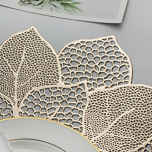 Gold Round Placemats for Dining Table Set of 6 Pressed Vinyl Metallic - color: A5/Hibiscus/Gold
