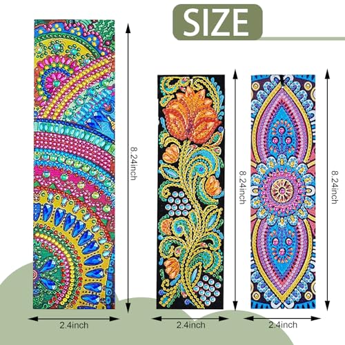 Tontut 3pcs Diamond Art Painting Kit Bookmarks, Shaped Flowers Exquisite General DIY Bookmarks, Lightweight and Durable, Suitable for Reading Lovers - color: Shaped Flowers