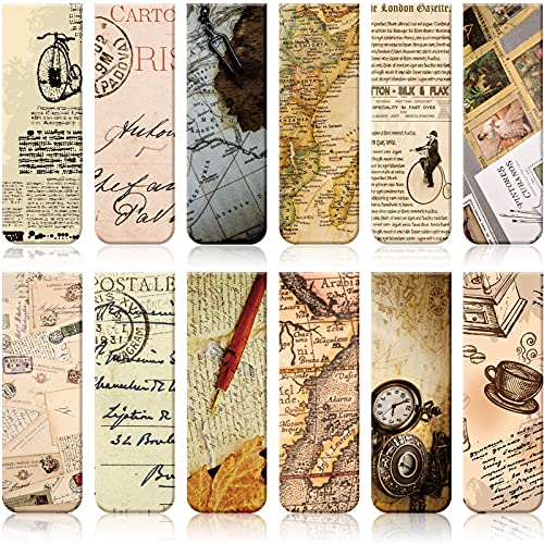 Tenare 12 Pcs Magnetic Bookmarks 12 Style Magnet Page Markers, Retro - style: Retro