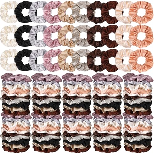 Hoteam 200 Pcs Satin Hair Scrunchies Bulk Ponytail Holders, Brown - color: Brown