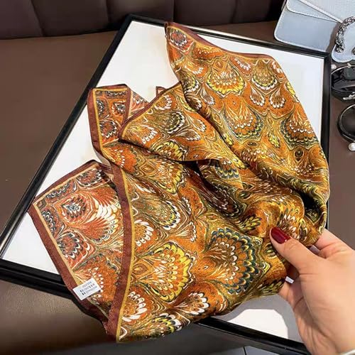100% Mulberry Silk Neck Scarf for Women Square Neckerchief – 21 inch - color: Copper
