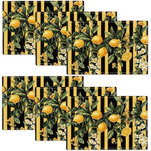 Lemon Placemats Set of 6, Yellow Lemon Place Mats, Fruit Waterproof Washable Table Mats for Home Party Indoor Kitchen Dining Table Decoration 12x18 Inch - color: Lemon, size: Set of 6
