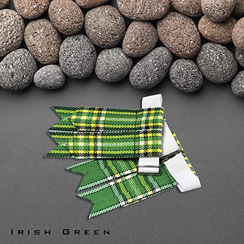 Kilt Flashes for Men with Heavy Buckle Adjusters, Plain & Tartan Kilt Sock Flashes. - color: Irish Green 007flbu