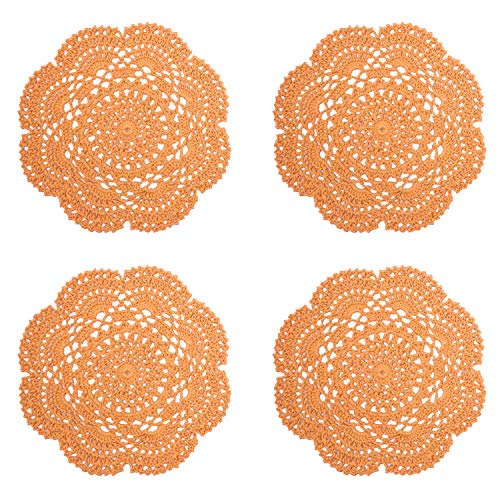 Phantomon 8 Inch Doilies Crochet Round Lace Doily Handmade Placemats 100% Cotton Crocheted Coasters, Pack of 4 (Yellow) - color: Yellow