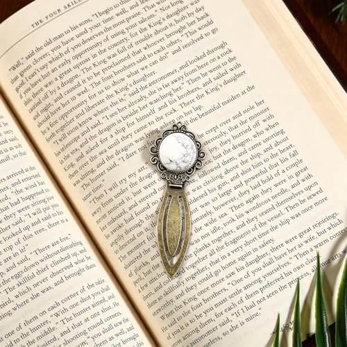 1Pcs Vintage White Howlite Bookmark with Natural Crystal Stone - Fantasy White Howlite Bookmark for Reading Women, Men, Book Lovers, Girls and Teachers Bookmarks - color: White Howlite