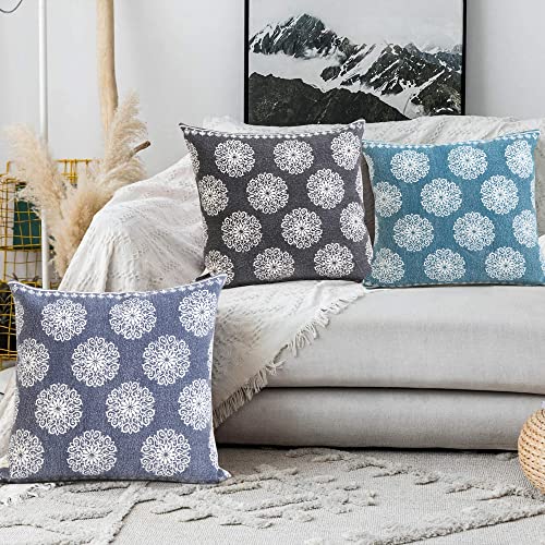 20x20 Inches Floral Cotton Throw Pillow Covers for Home Decor | Traditional Boho Cushion Covers for Throw Pillows | Perfect for Living Room Couch & Bedroom Decorations | Black/White - color: Black/White