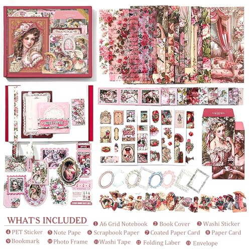 Scrapbooking Supplies Kit, Vintage Junk Journal Supplies,Cute Scrapbook Kit - color: Regal Blush Romantic