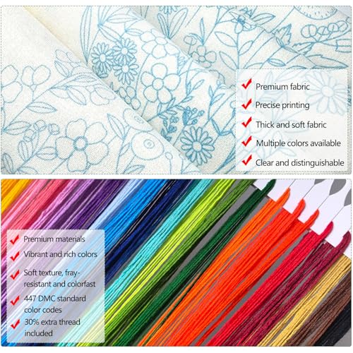 Zhenqing Four Seasons Embroidery Kit for Beginners, 4-Piece Spring Summer Fall Winter Landscape Needlework Set with Pre-Printed Fabric, Hoop & Threads (C0182) - color: Four Seasons