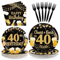 96Pcs Black Gold 40th Birthday Party Decorations,Serves 24 - style: Beer Black Gold 40th Birthday