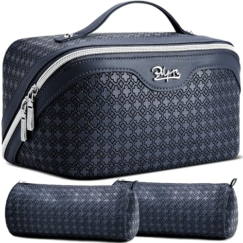 BOYATU Travel Makeup Bag for Women: Four Leaf Clover 3 Pcs Set Cosmetic Bag - color: M-07Blue