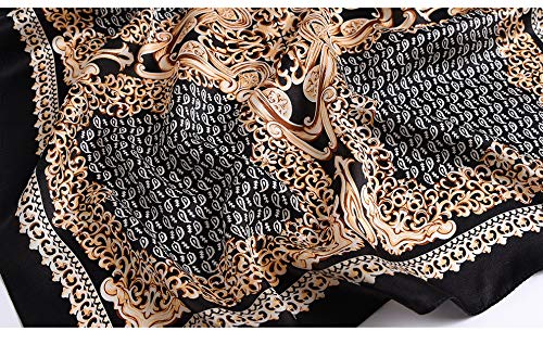 ANDANTINO 100% Mulberry Silk Scarf -21” Square Neckerchief with Gift Packed - color: Gold &Black