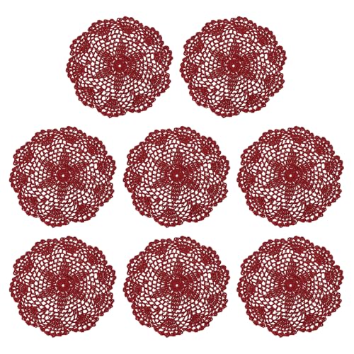 uxcell Crochet Doilies, 8Pcs 8" - Handmade Crochet Cotton Coaster, Round Lace Placemats with Floral Patterns for Wedding Party Decoration (Claret) - color: Claret