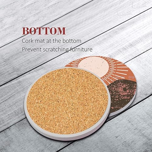 Coasters for Drinks, Set of 6, Ceramic Stone Boho Terracotta Burnt - color: Boho Abstract