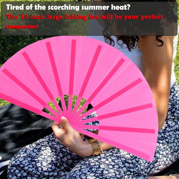 13inch Large Rave Fan Popping Fan Clacking Fans for Line Dancing,Hand Fans for Women Foldable,Boots on The Ground Fan,Portable for Outdoor,Wedding,Party,Decoration(Pink,2 Packs) - color: Pink