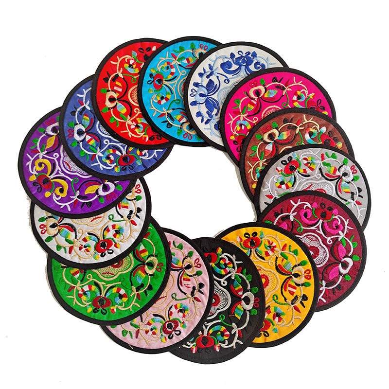 Zhiheng 10 Pack Vintage Ethnic Fabric Coasters Floral Embroidery Cloth Coasters Round Coffee Cup Mat Drink Tableware for Housewarming Party Table Home Decorations (Random) - color: Random