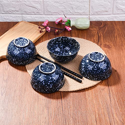 Japanese Bowl Set of 4 Ceramic Rice Bowls 4.5 Inch Speckled Glaze Snack Bowls Serving Bowls for Sauce Sushi Soup Black and Blue - color: Black Star